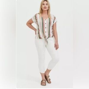 Torrid Slub V-Neck Button-Down Tie-Front Dolman Midi Tee